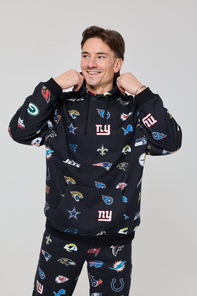 NFL Heavyweight Oversize 32 Team Mash Up Hoodie - Black - OOSC Clothing