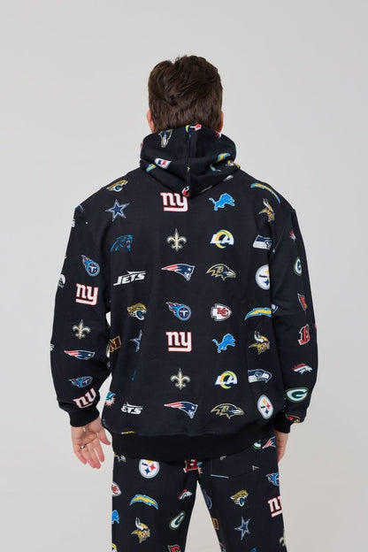 NFL Heavyweight Oversize 32 Team Mash Up Hoodie - Black - OOSC Clothing