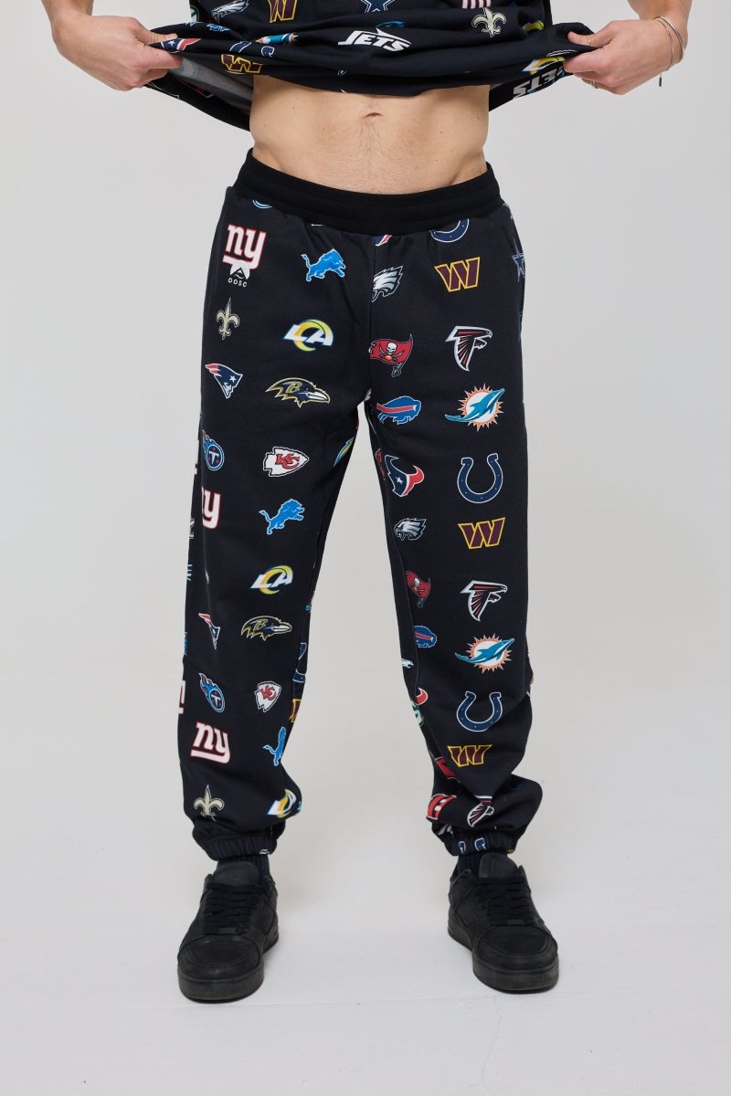 NFL Heavyweight Oversize 32 Team Mash Up Sweat Pants - Black - OOSC Clothing