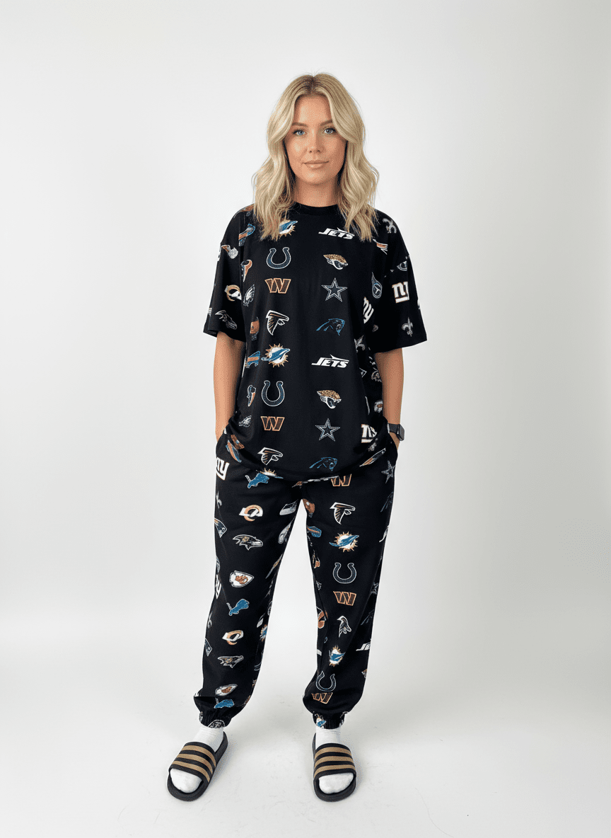 NFL Heavyweight Oversize 32 Team Mash Up Sweat Pants - Black - OOSC Clothing