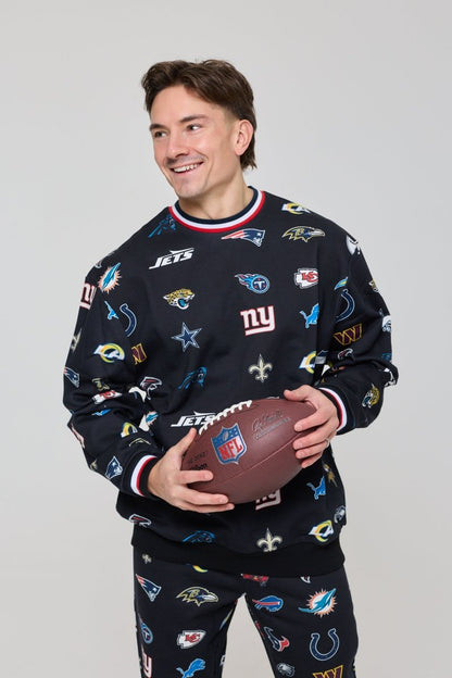 NFL Heavyweight Oversize 32 Team Mash Up Sweatshirt - Black - OOSC Clothing