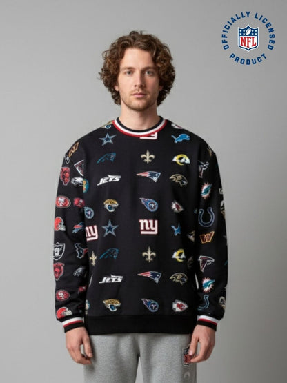 NFL Heavyweight Oversize 32 Team Mash Up Sweatshirt - Black - OOSC Clothing