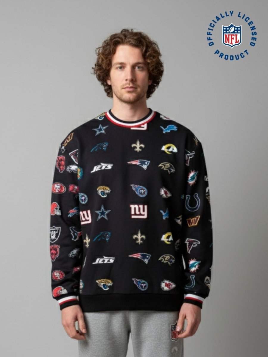 NFL Heavyweight Oversize 32 Team Mash Up Sweatshirt - Black - OOSC Clothing