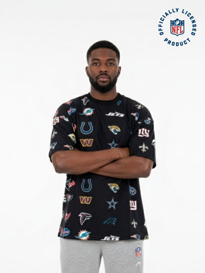NFL Heavyweight Oversize 32 Team Mash Up T-Shirt - Black - OOSC Clothing