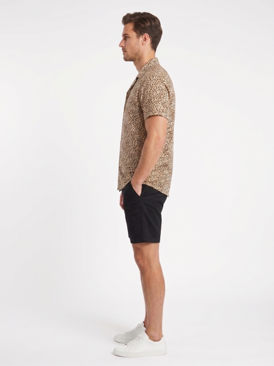Tan Leopard Print Men's Short Sleeve Shirt