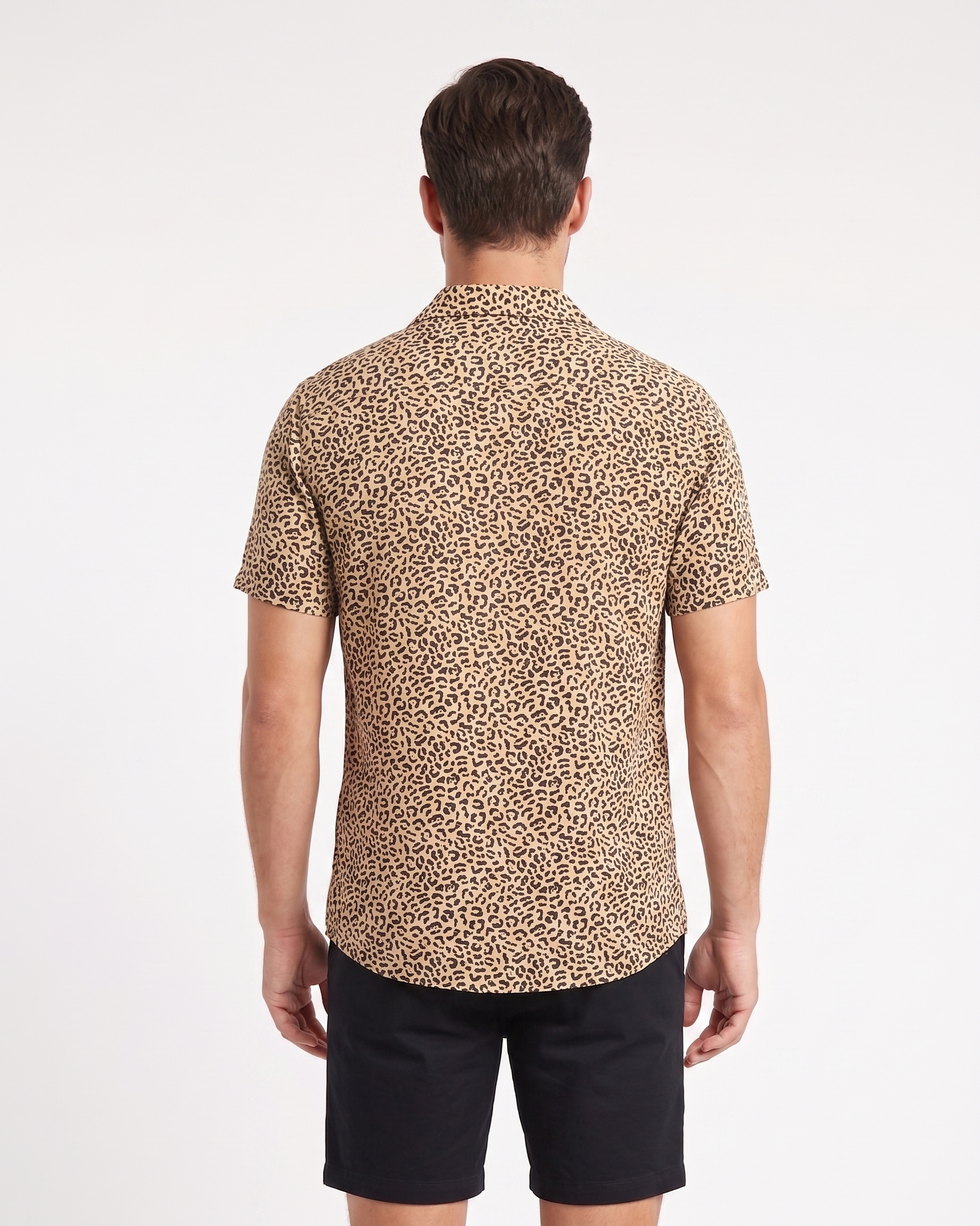 Tan Leopard Print Men's Short Sleeve Shirt