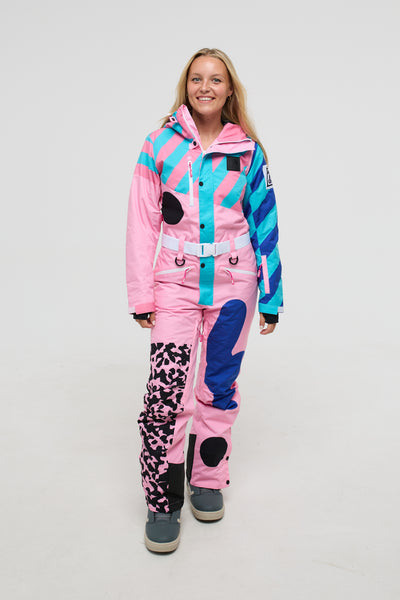 Pink all in one ski suit best sale