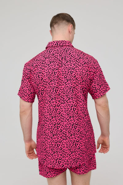 Pink Leopard Men's Short Sleeve Shirt - OOSC Clothing