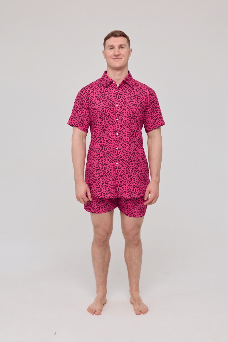 Pink Leopard Men's Swim Shorts - OOSC Clothing
