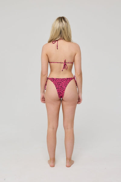 Pink Leopard Tie Side Bikini Bottoms - OOSC Clothing