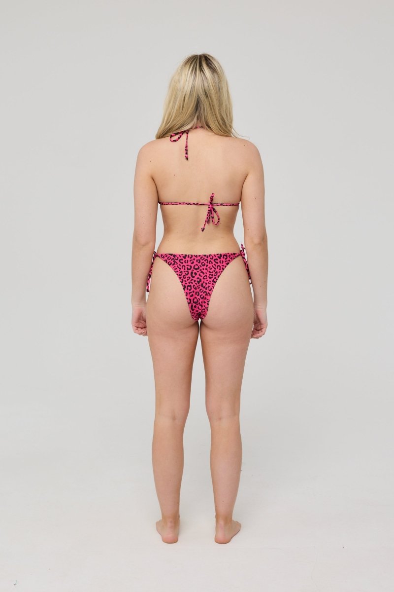 Pink Leopard Tie Side Bikini Bottoms - OOSC Clothing