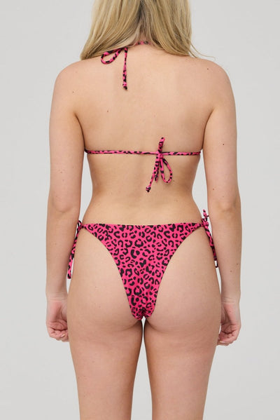Pink Leopard Tie Side Bikini Bottoms - OOSC Clothing