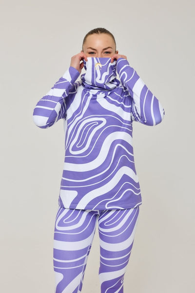 Purple Swirl Women's High Neck Baselayer Top - OOSC Clothing