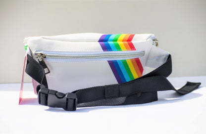 white rainbow festival fanny pack