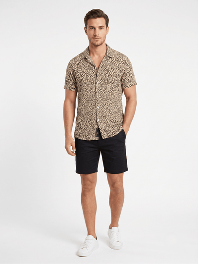 Tan Leopard Print Men's Short Sleeve Shirt - OOSC Clothing