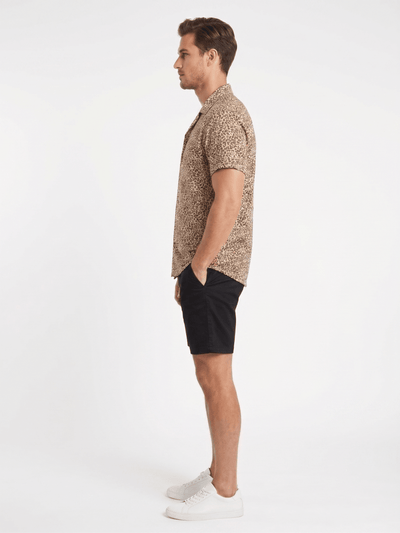 Tan Leopard Print Men's Short Sleeve Shirt - OOSC Clothing