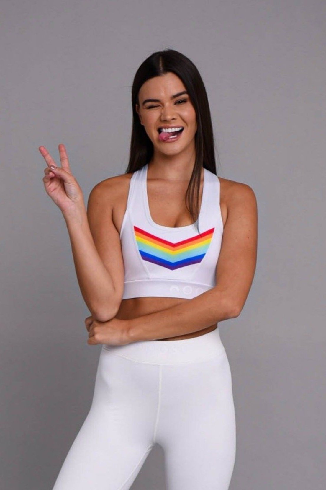 white rainbow sports bra