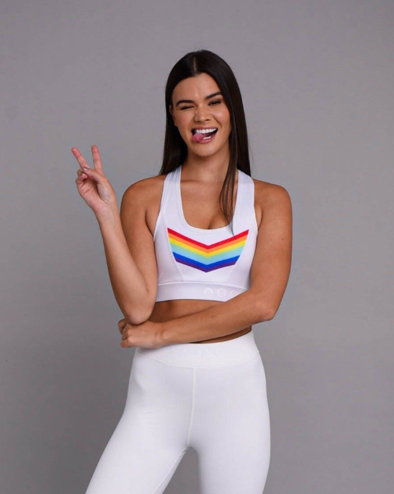 white rainbow sports bra