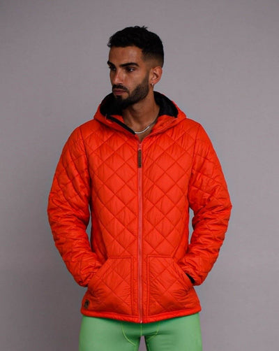 red quilted jacket