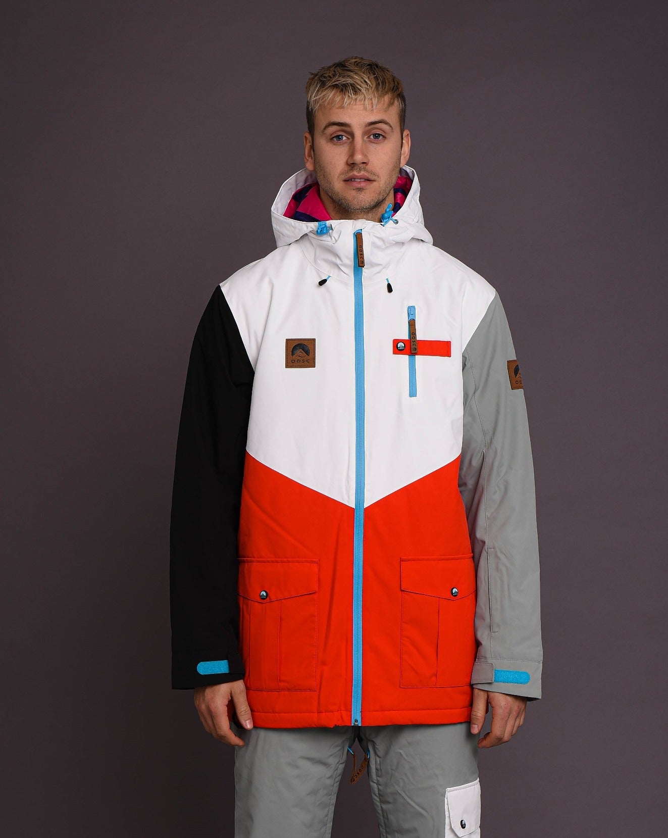 mens white red black snowboarding jacket