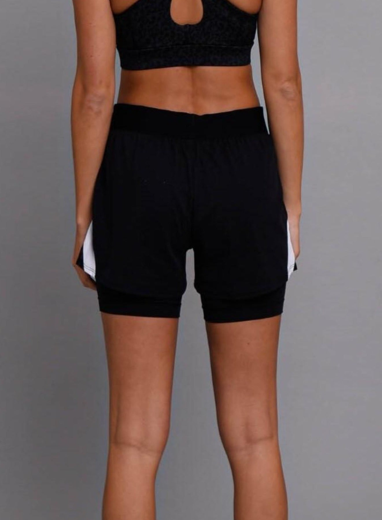 Womens black two in one gym shorts - back