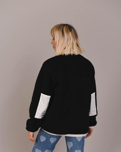 Sherpa Fleece Jacket Black / White - Women's