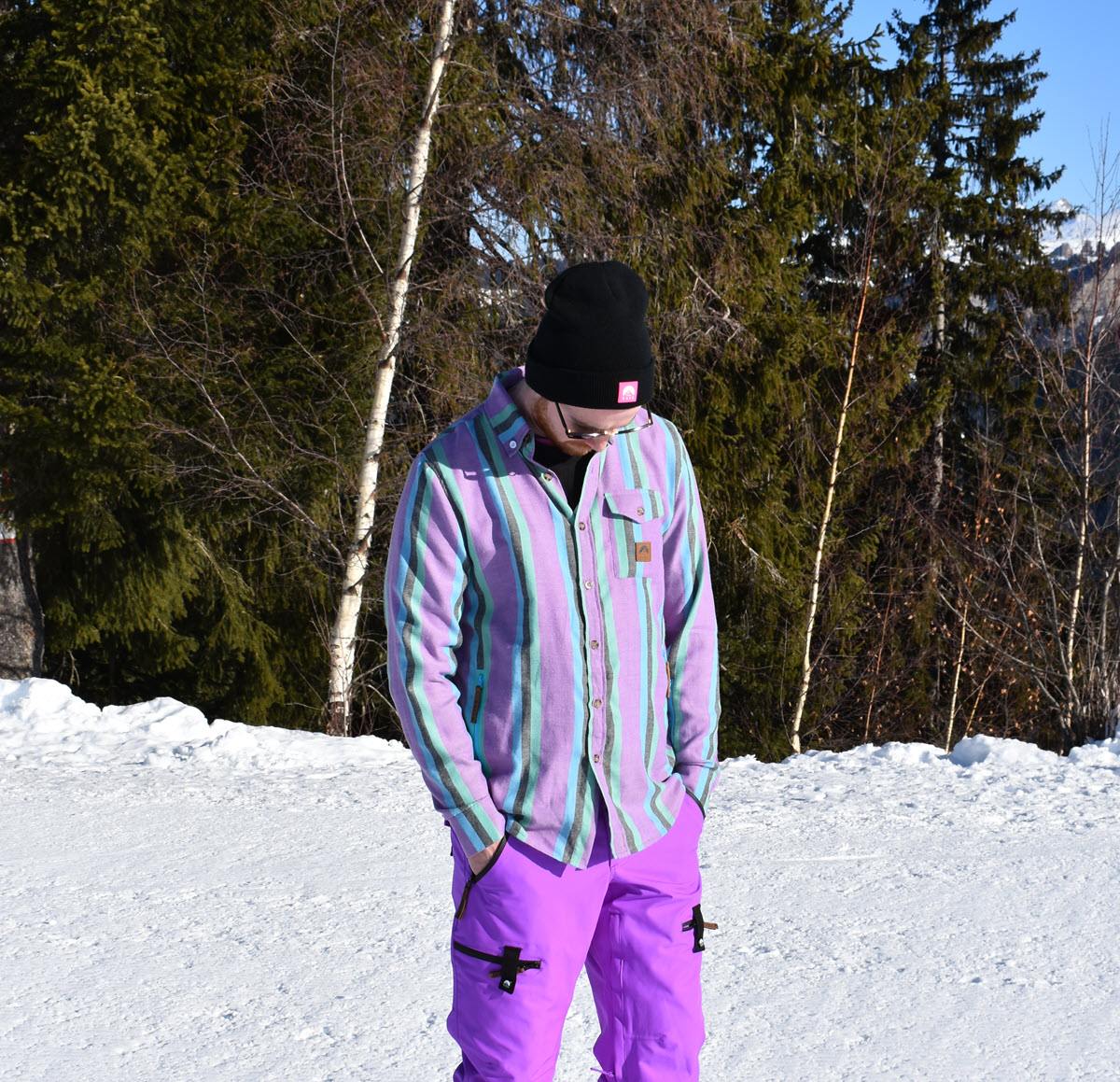 Snowboard Riding Shirt - Purple Striped (front)