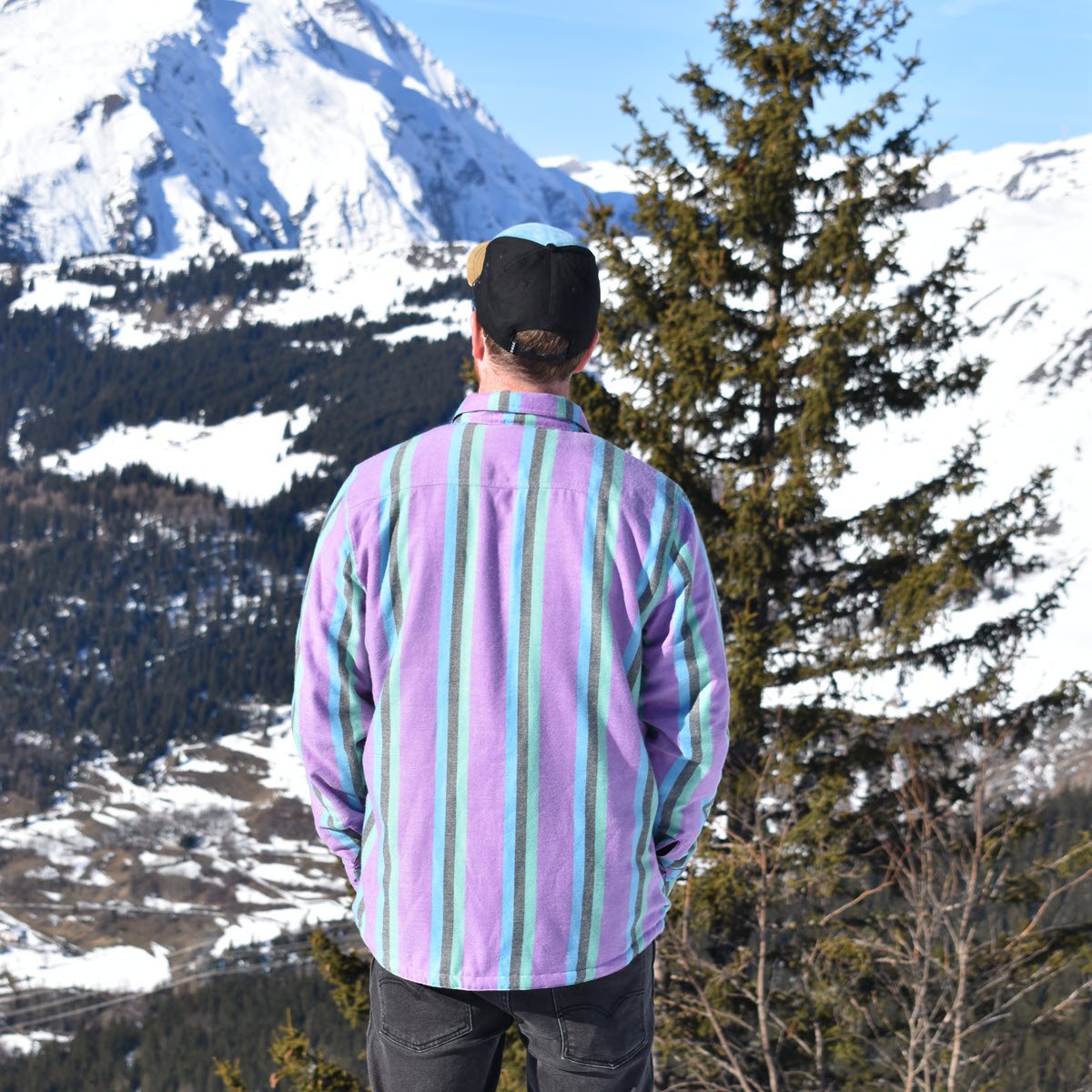 Ski & Snowboard Reversible Jacket - Black / Purple Striped (back)
