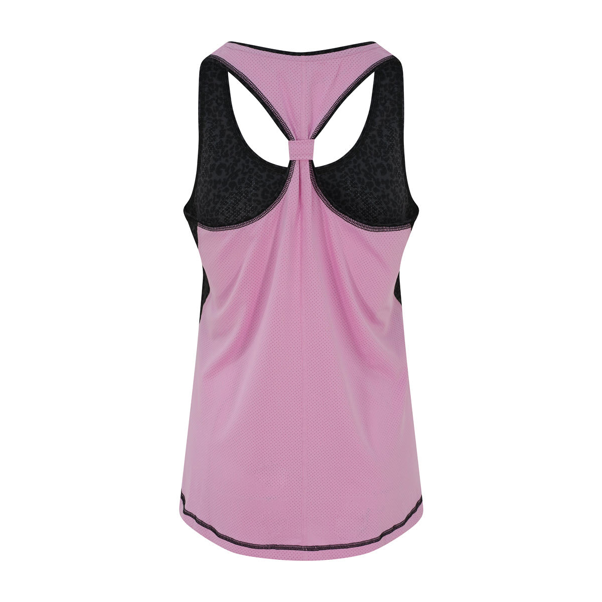 Black Leopard Print Womens Gym Vest Top (Pastel pink back)
