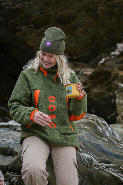 Sherpa Fleece Jacket - Khaki / Orange - Women's