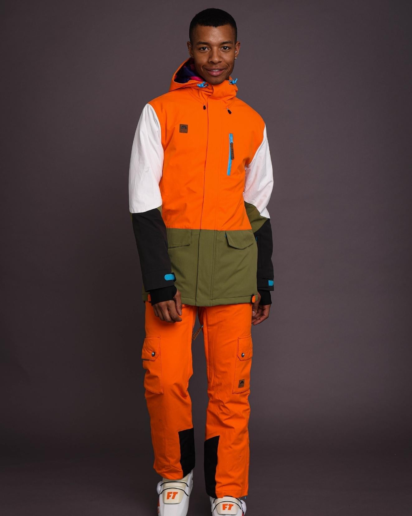 Yeh Man Men's Ski & Snowboard Jacket - Orange, Khaki & White