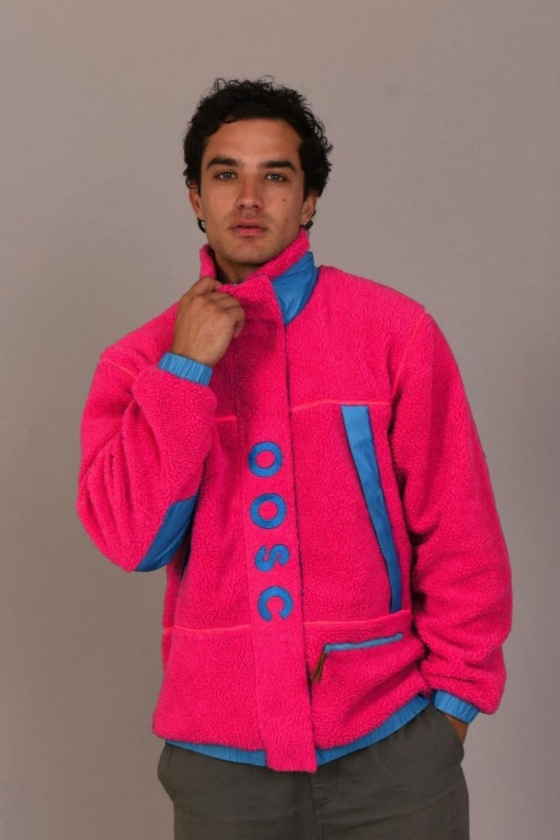 Sherpa Fleece Jacket Pink / Blue - Men's