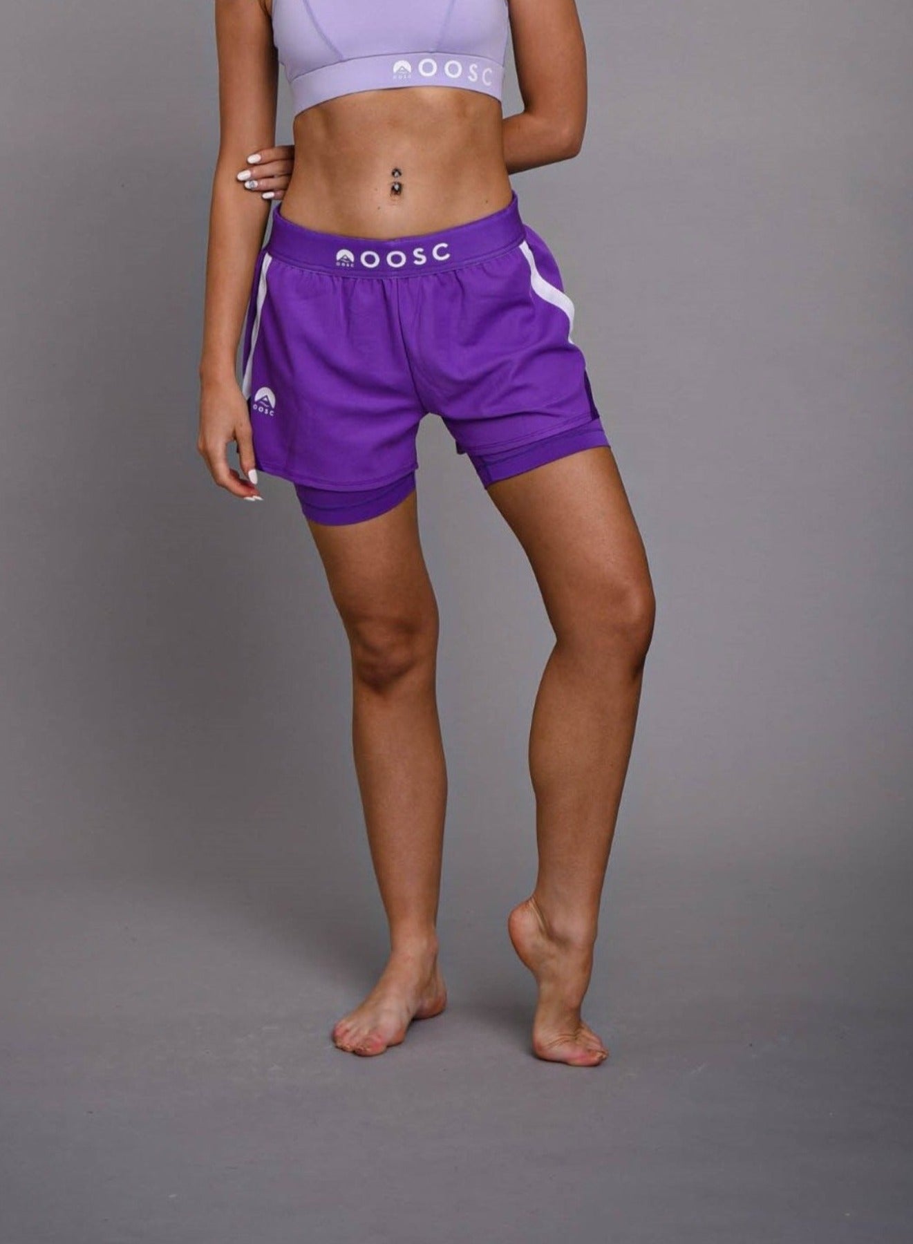 oosc womens purple 2in1 gym shorts