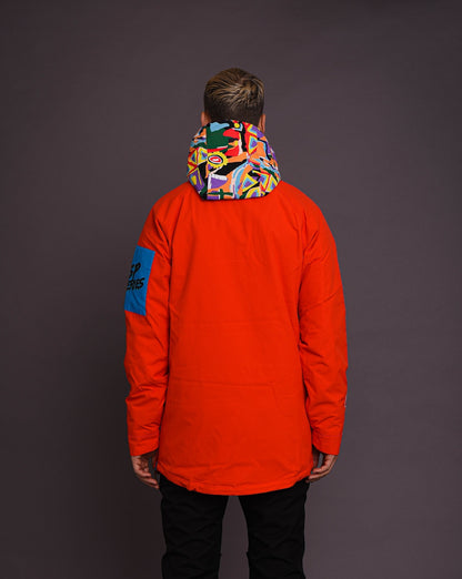 red overhead ski jacket