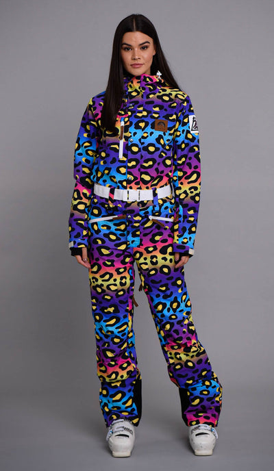 Wavey leopard print multi-color ladies ski suit