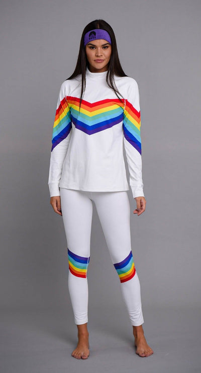 oosc womens white rainbow ski base layer set